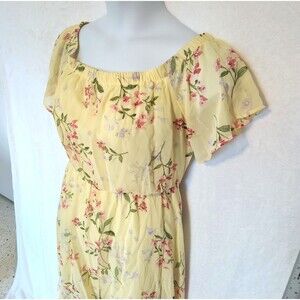 Lily Rose Women's Sz L Yellow Floral Chiffon Dress Lined Hi-low On/Off Shldr